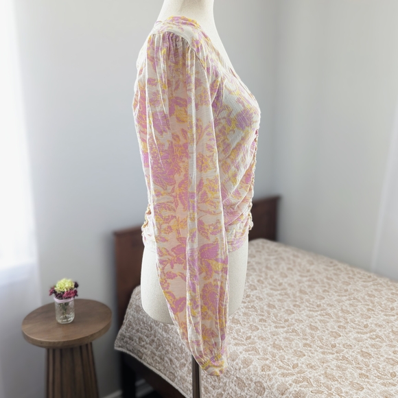 NWT Free People Say The Word Floral Runched Top Boho Western Balloon Sleeve Sm - Picture 4 of 15